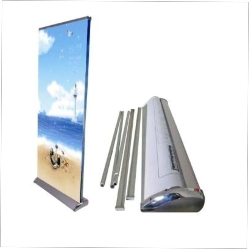 Wide　stand　up　Aluminium　Base　Silver　roll　banner　Satelite　Group