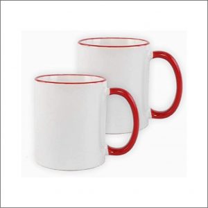 white sublimation mug with red handle and rim