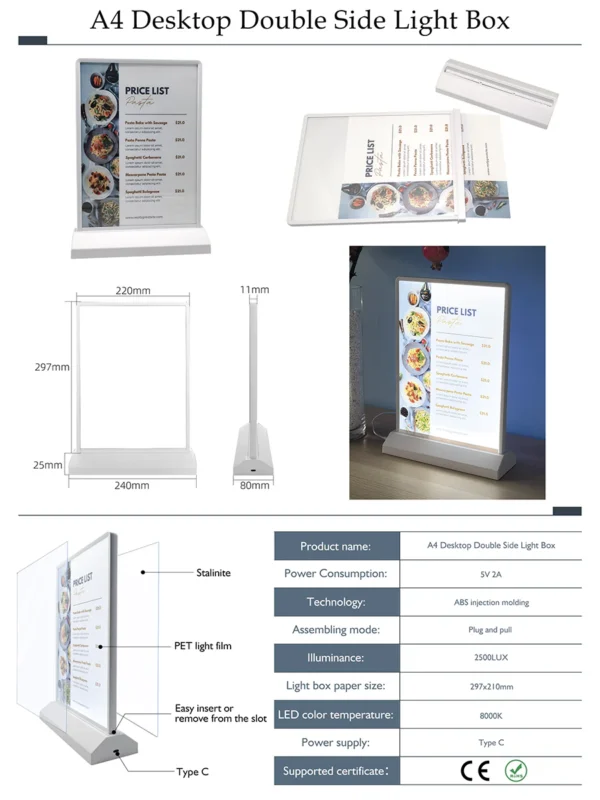 A4 2 SIDE LED MENU STAND